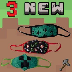 Minecraft Kids Face Masks 3 Pack Reusable Washable Polyester Cotton Children NEW